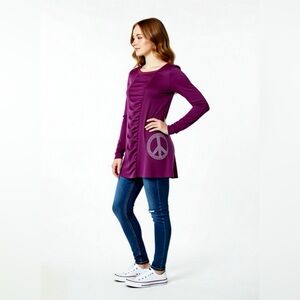 NEW sz  4 8 Lipstik Girls Magenta Tunic Top Long Sleeves Ruched Peace Rhinestone